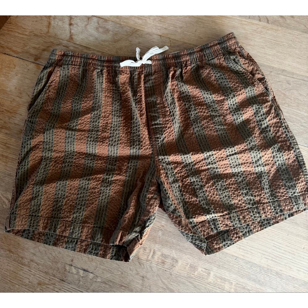 J. Crew 6” Dock Shorts in Stretch Seersucker Size XL Brown and Green Striped ASO